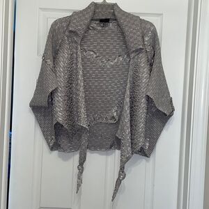 Candiss Cole Art-To-Wear Jacket Silver/Gray Puckered Open Front One Size